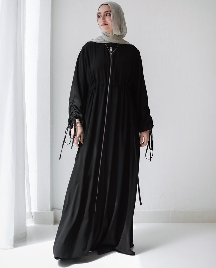 Zipped gathered Abaya C0541