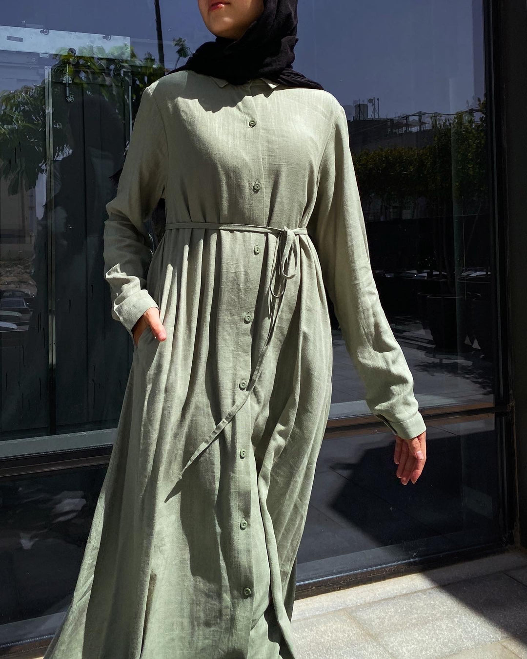 Linen maxi shirt dress  C0206