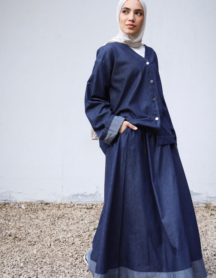 Denim Button-Front Set c0507