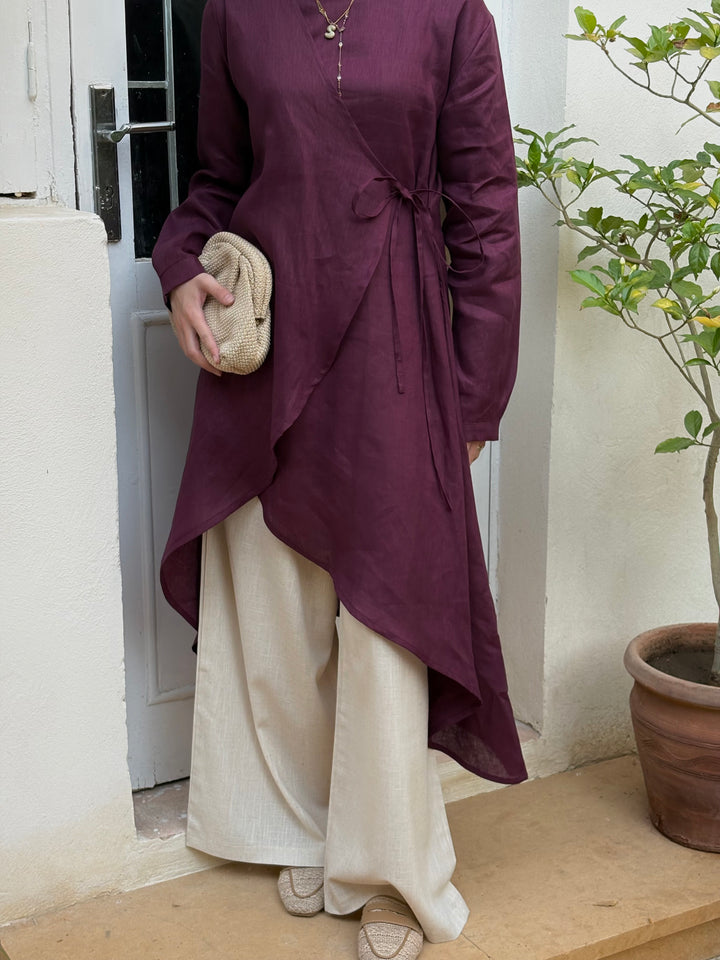 Draped Tie Linen Shirt