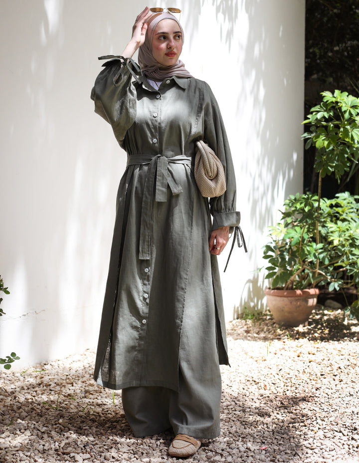 Frontal-Slits Linen Set C0396