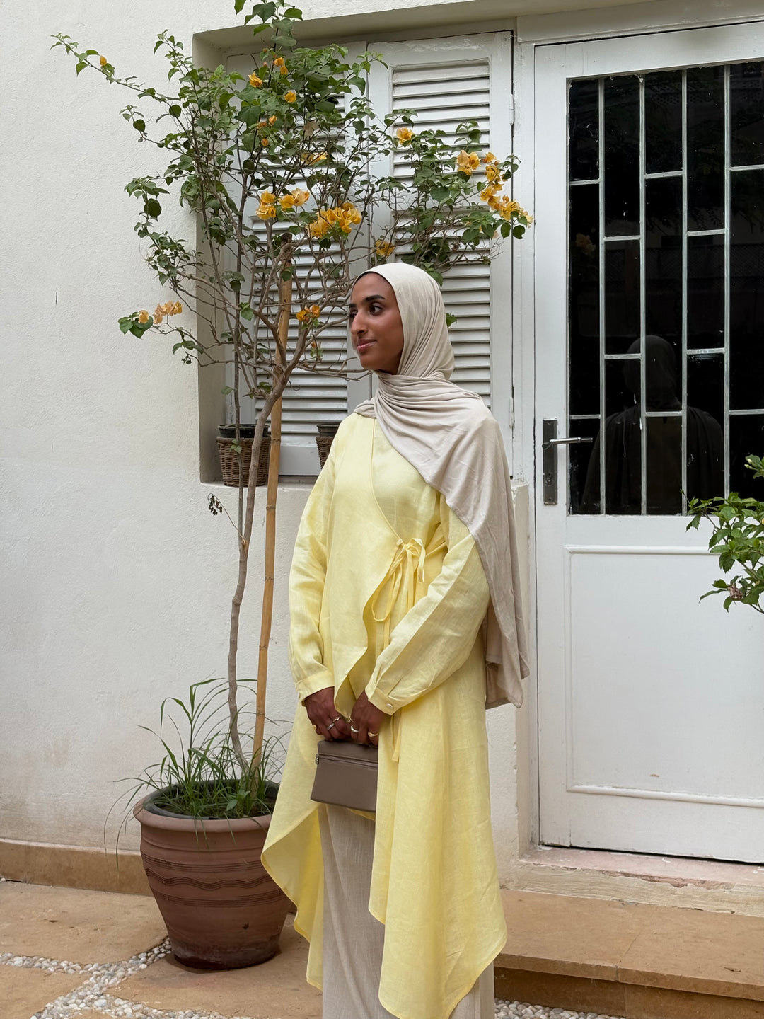 Draped Tie Linen Shirt
