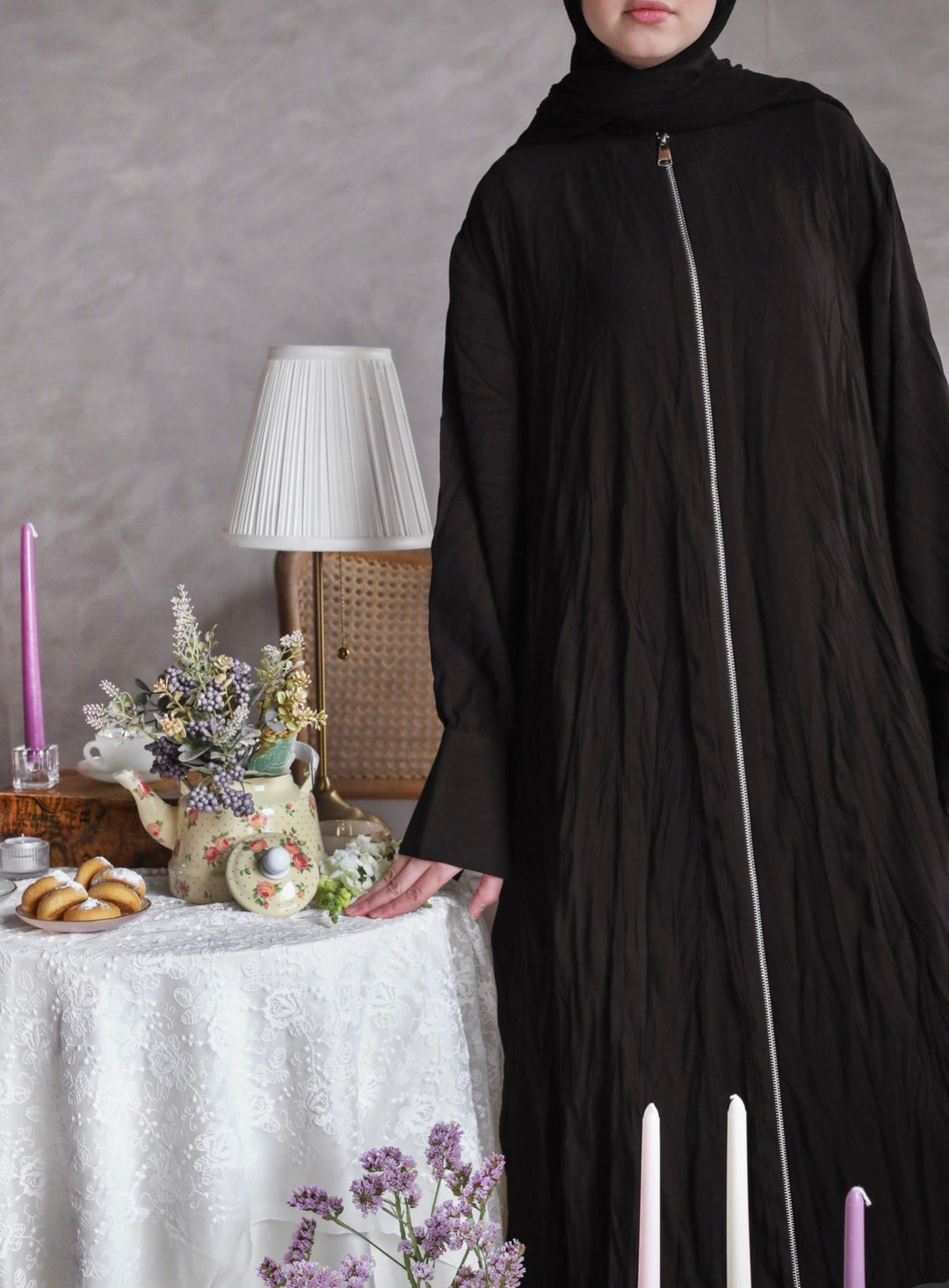 Crushed Zipped Abaya C0505