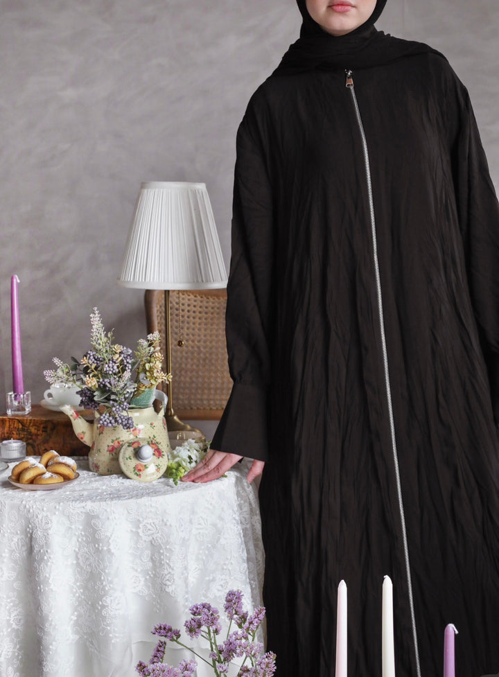 Crushed Zipped Abaya C0505