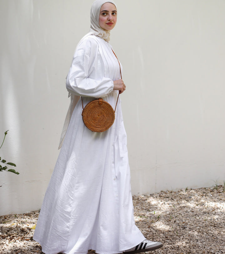 Frontal Pleat Linen Dress C0367