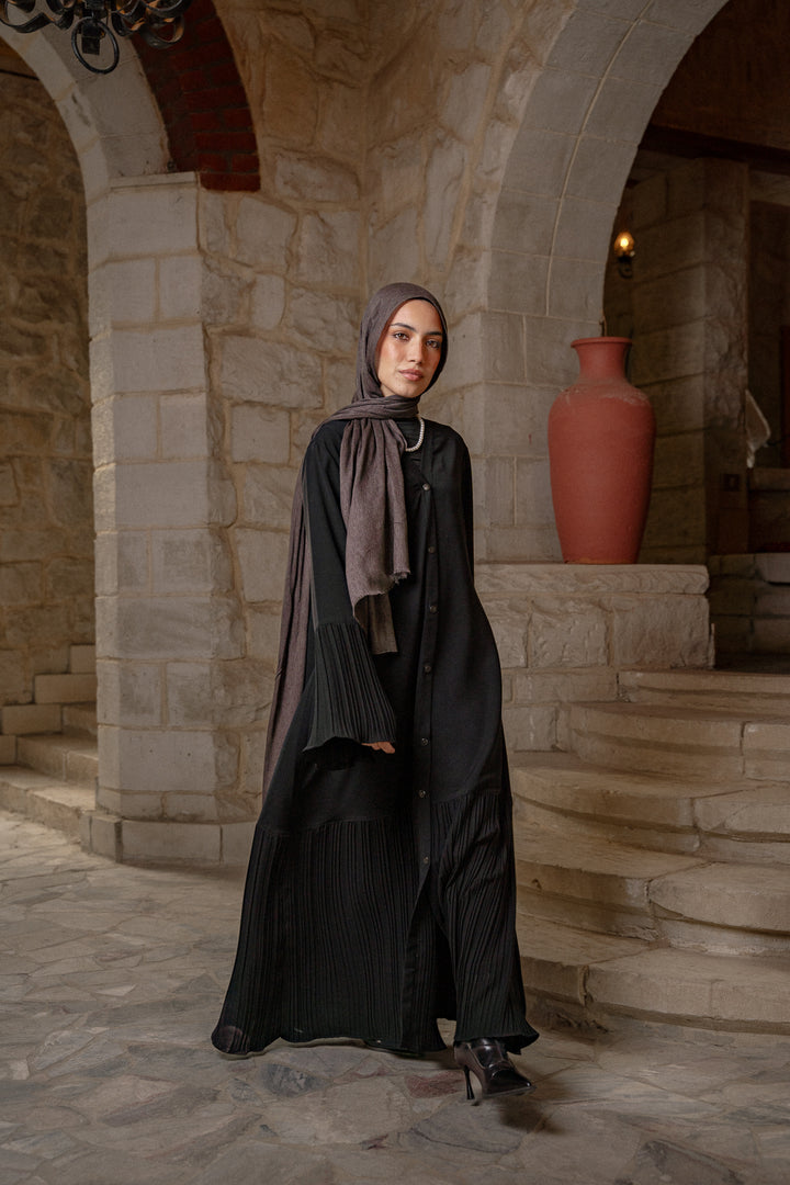 Buttoned Abaya with Pleat Detail C0494
