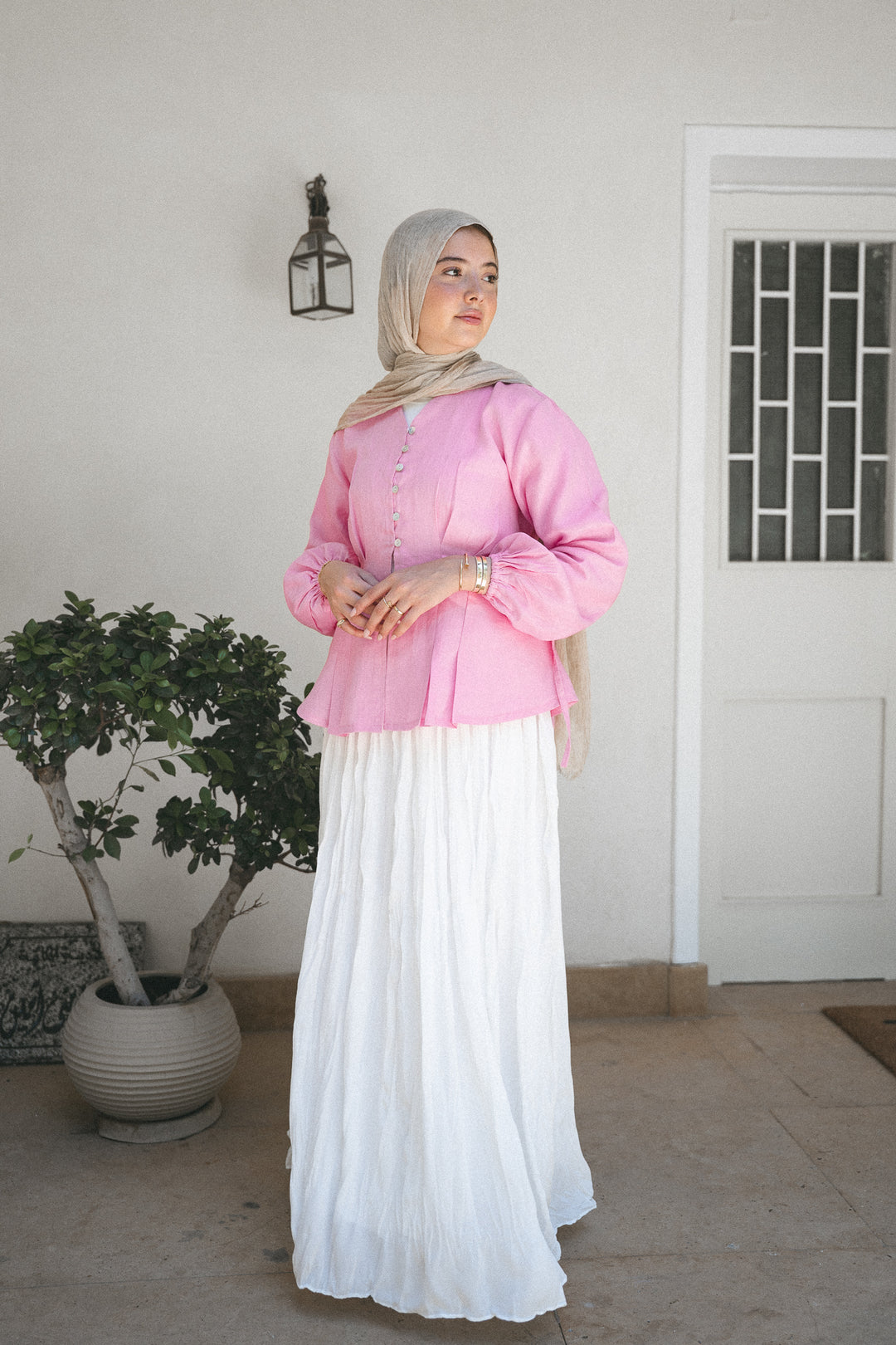 Buttoned Linen top C0559