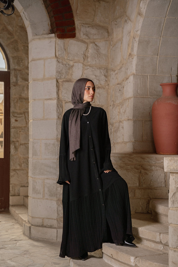 Buttoned Abaya with Pleat Detail C0494