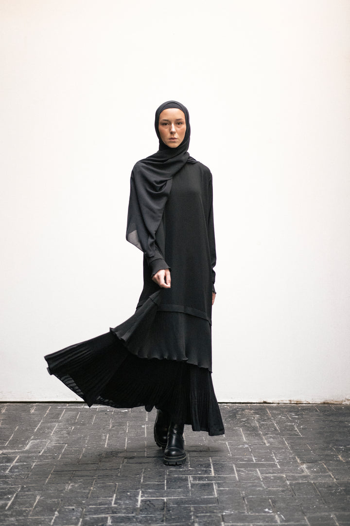 Ruffled pleated abaya C0212