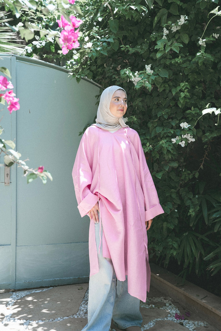 Oversized V-Neck Linen Tunic C0558