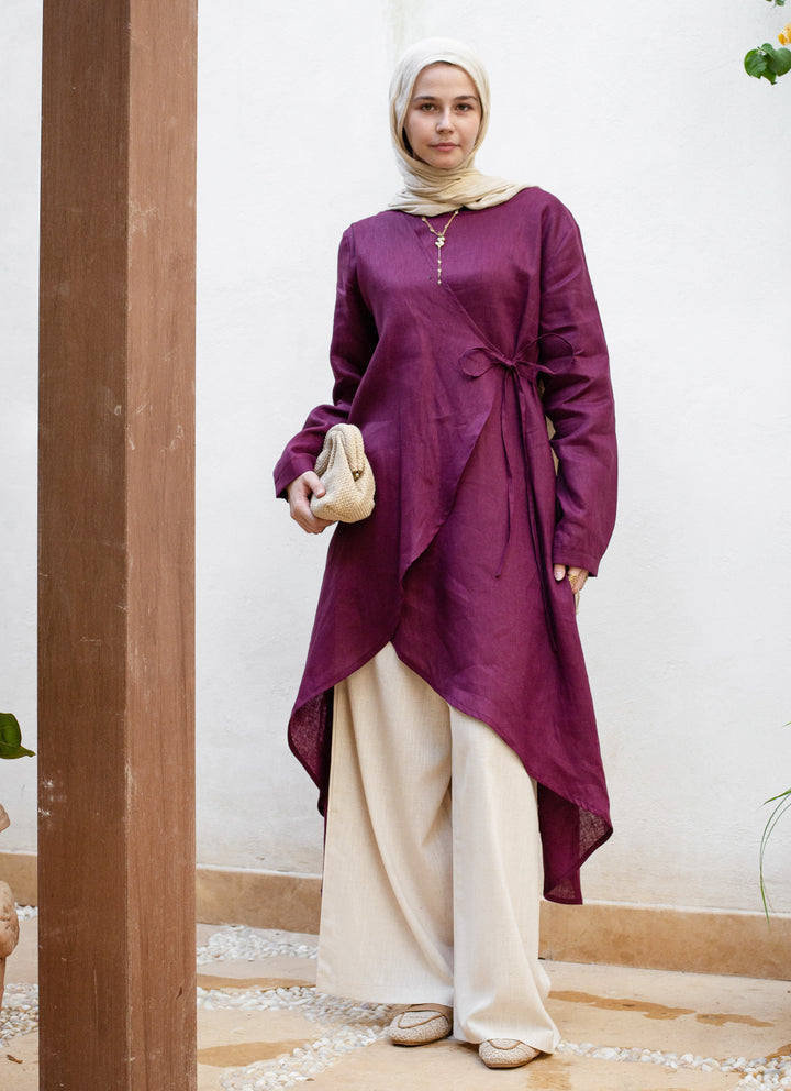 Draped Tie Linen Shirt