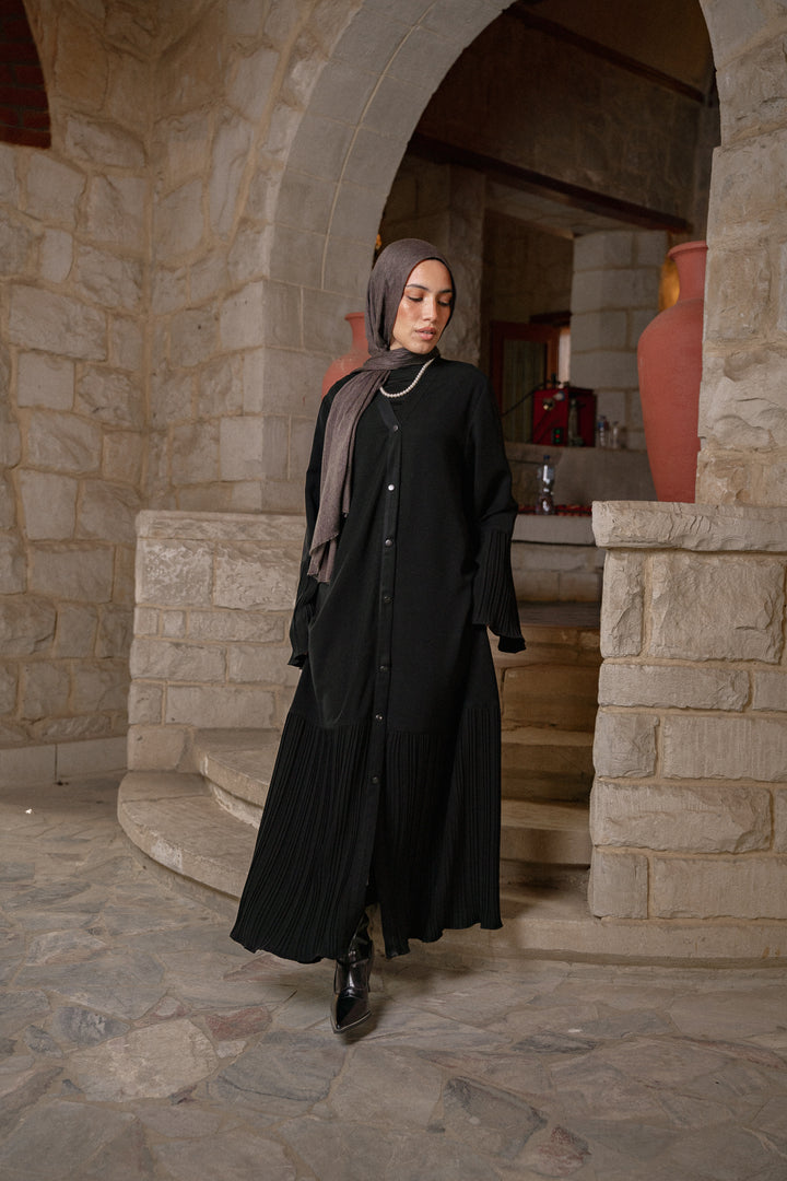 Buttoned Abaya with Pleat Detail C0494