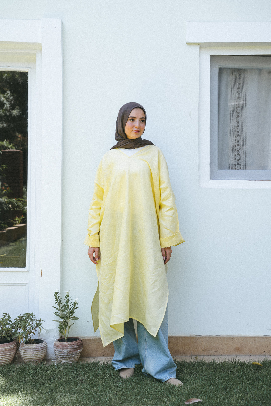 Oversized V-Neck Linen Tunic C0558
