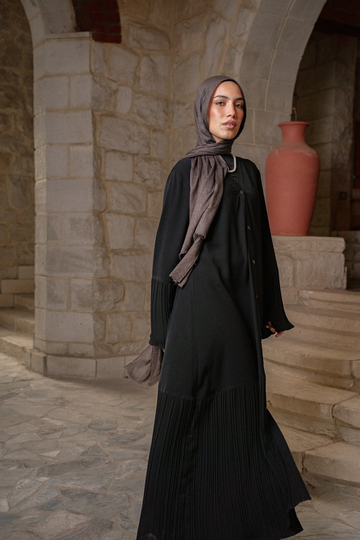 Buttoned Abaya with Pleat Detail C0494