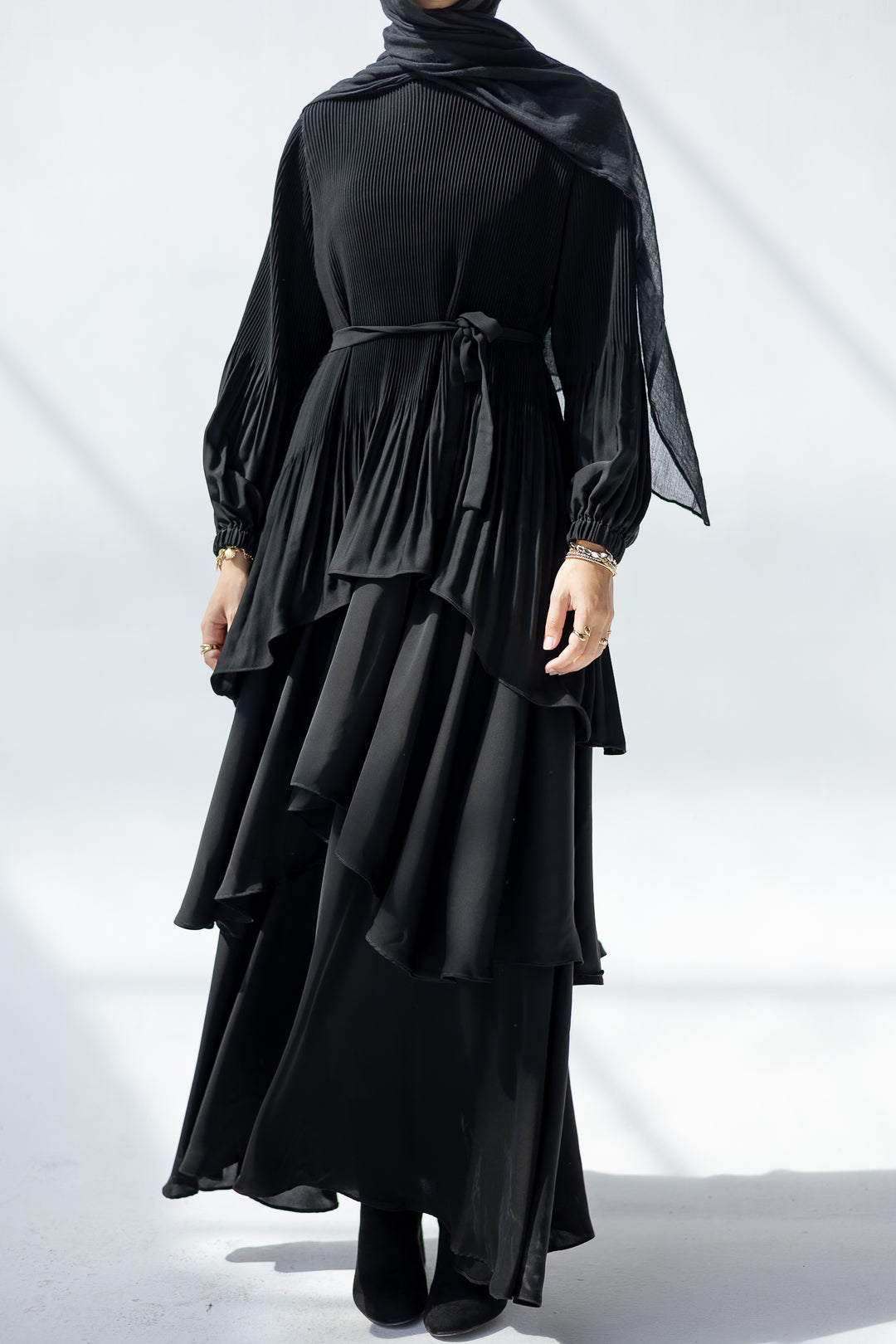 Pleated Layered Abaya C0441