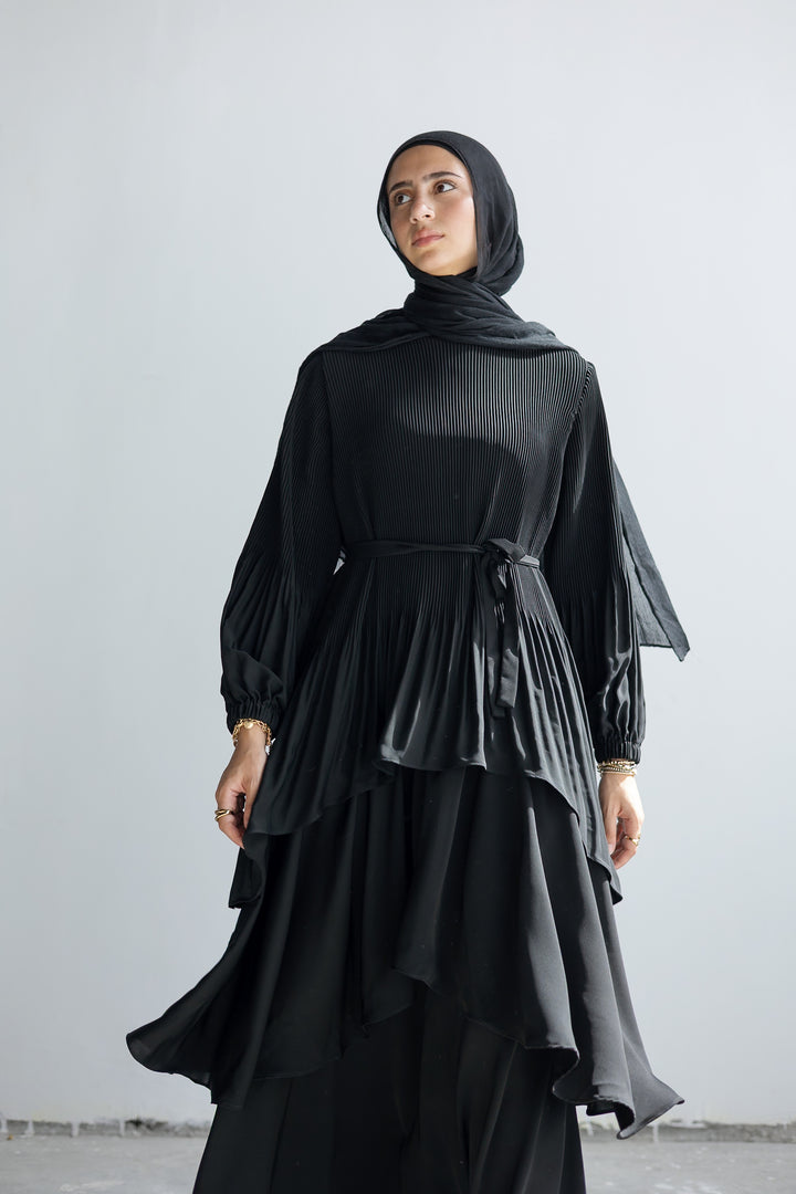 Pleated Layered Abaya C0441