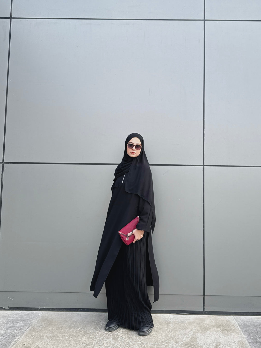 One piece pleated abaya C0219