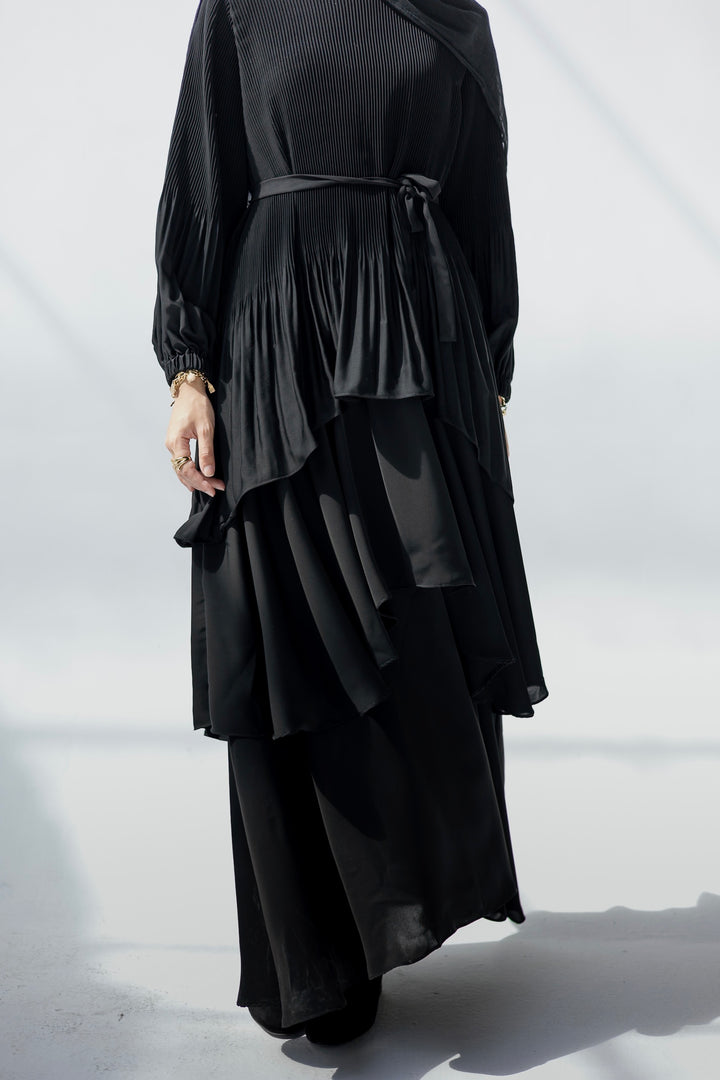Pleated Layered Abaya C0441