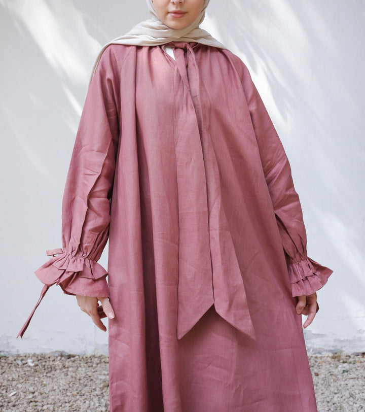 Belted Tie-Neck Dress C0504