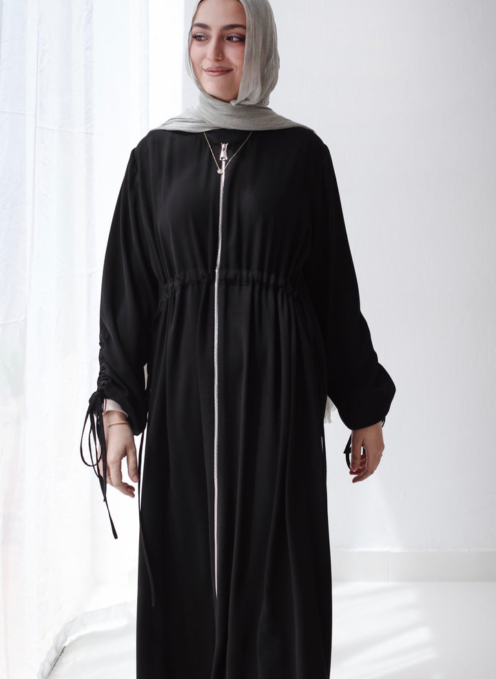 Zipped gathered Abaya C0541