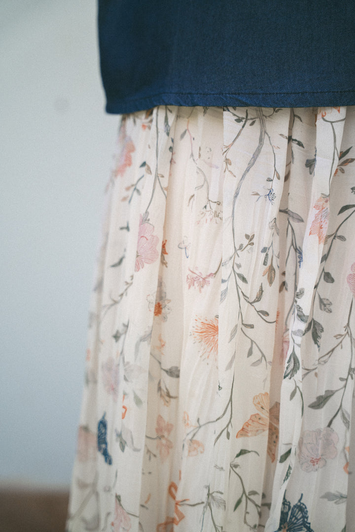 Floral Crinkled Skirt C0564