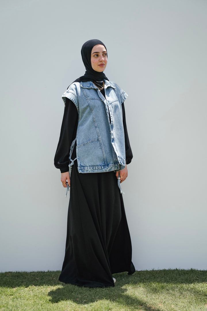 Tie Detail Denim Vest C0535