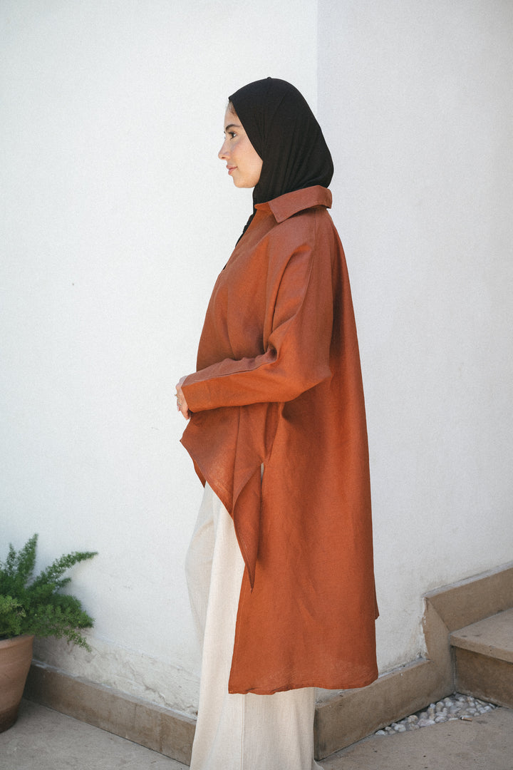 Flowing Linen Asymmetric Shirt c0554