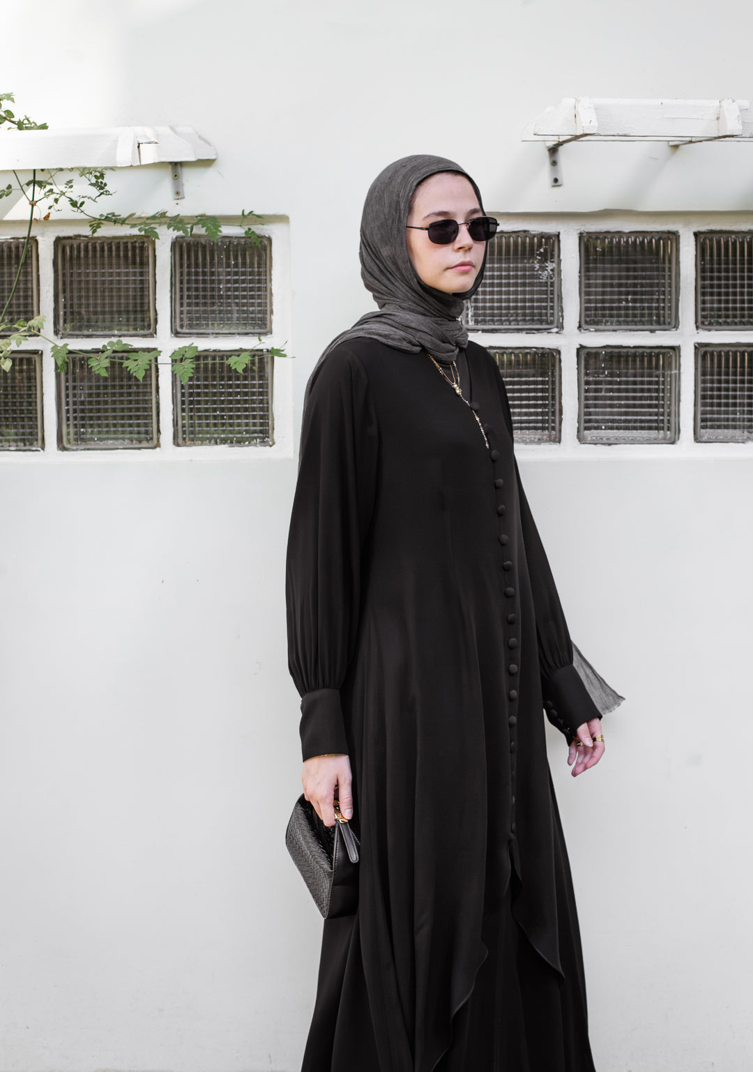 Layered buttoned abaya