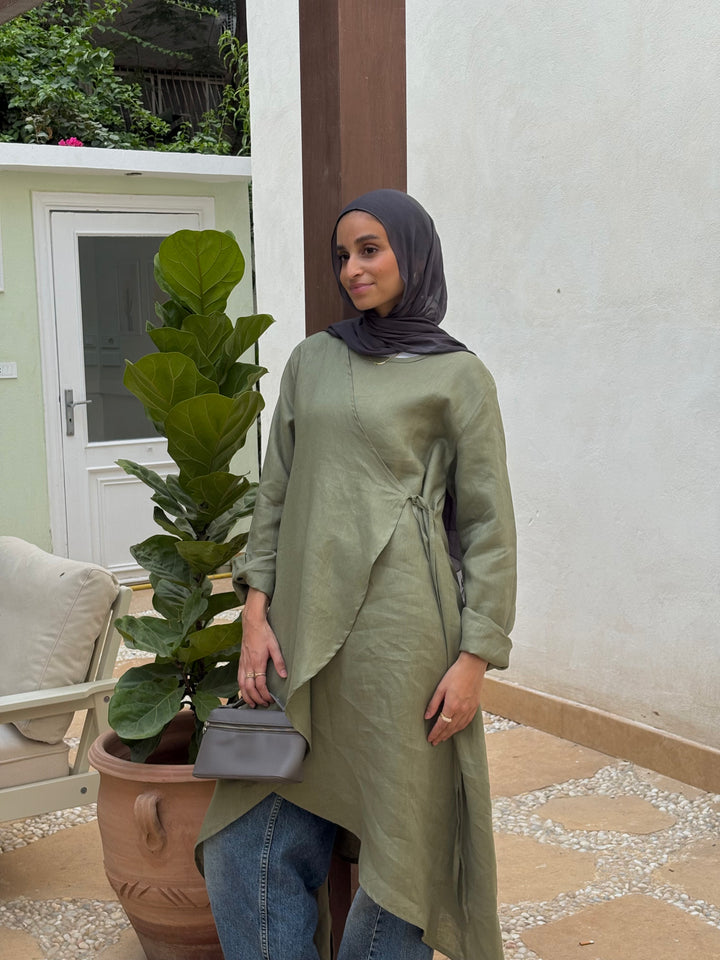 Draped Tie Linen Shirt