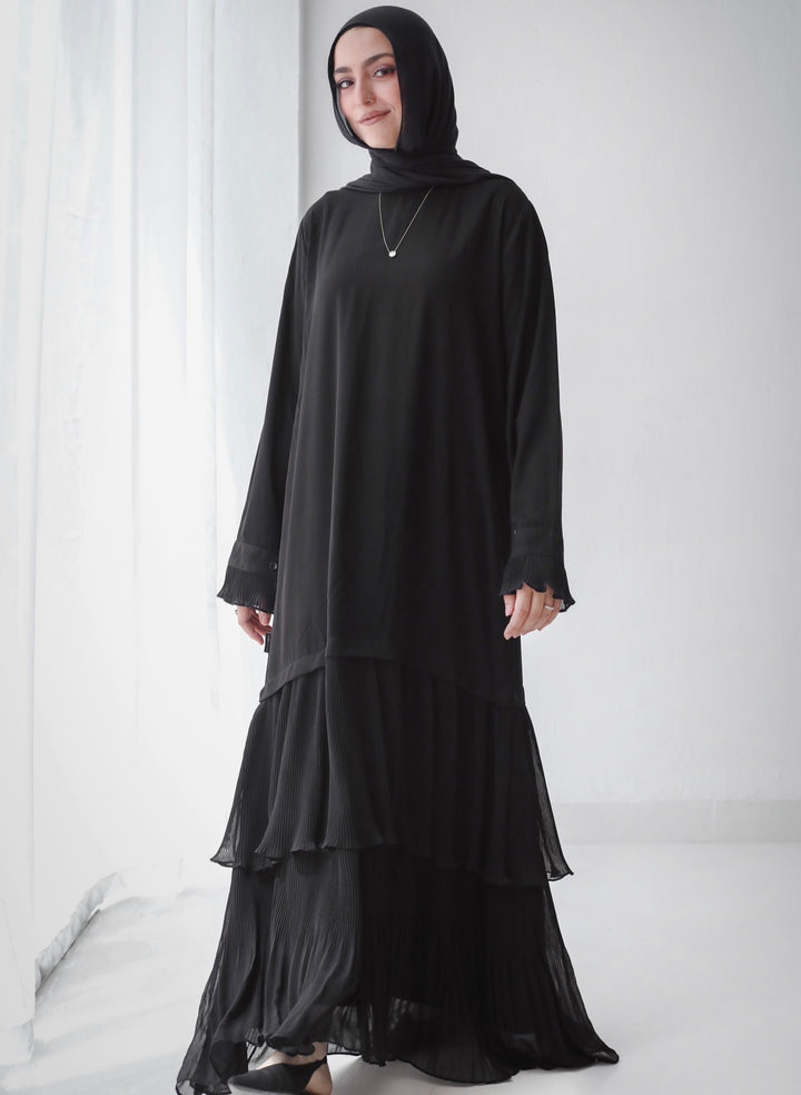 Ruffled pleated abaya C0212