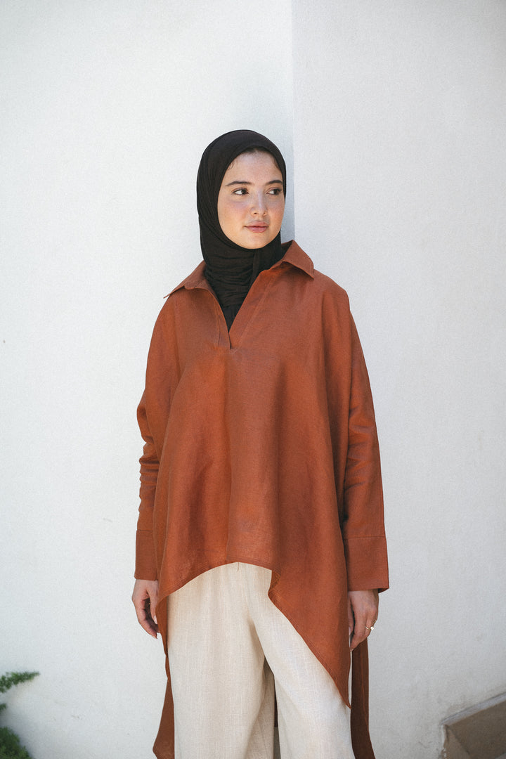 Flowing Linen Asymmetric Shirt c0554