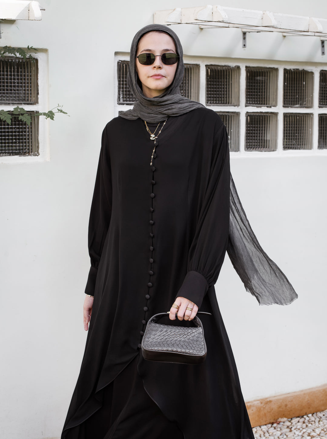 Layered buttoned abaya