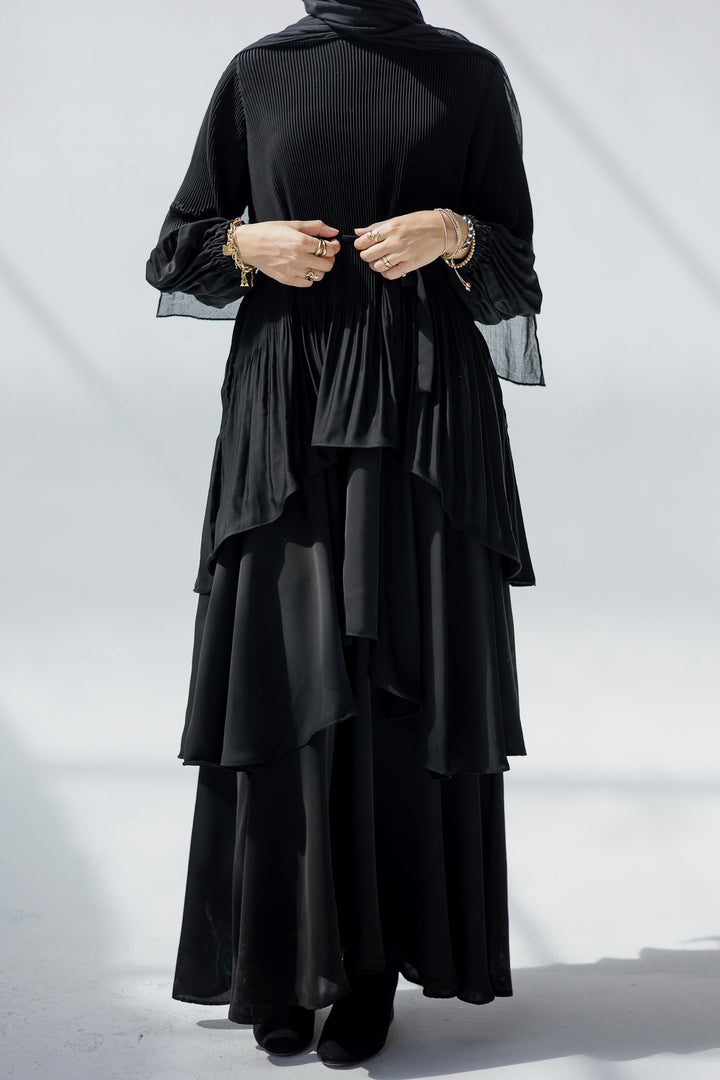 Pleated Layered Abaya C0441