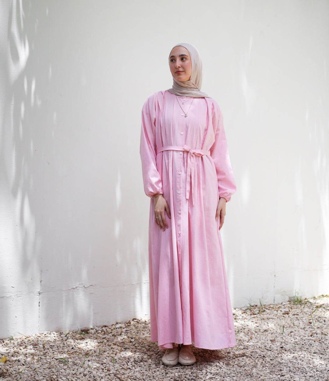 Frontal Pleat Linen Dress C0367