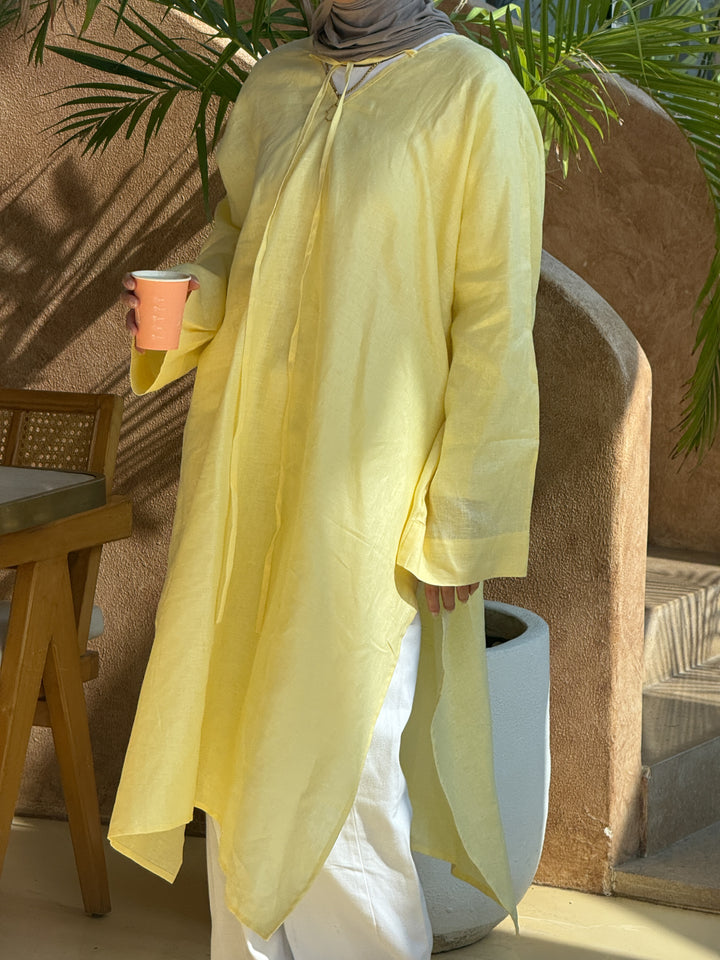 Oversized V-Neck Linen Tunic C0558