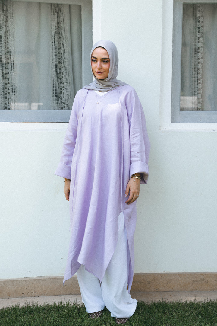 Oversized V-Neck Linen Tunic C0558
