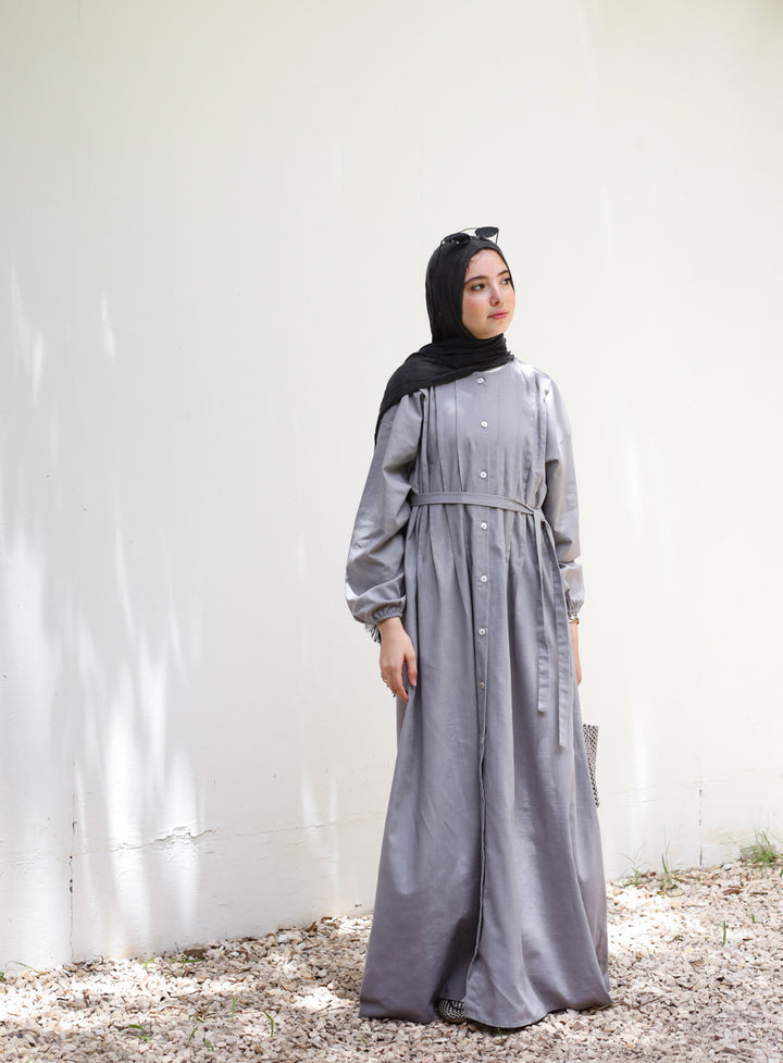 Frontal Pleat Linen Dress C0367