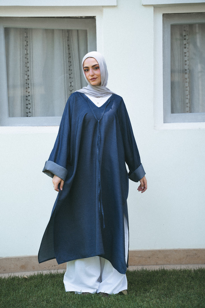 Oversized Denim V-Neck Tunic c0566