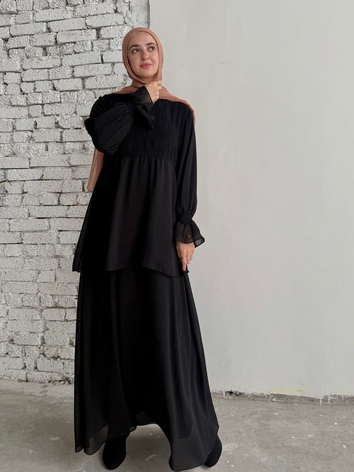 Gathered Flowy Abaya C0450