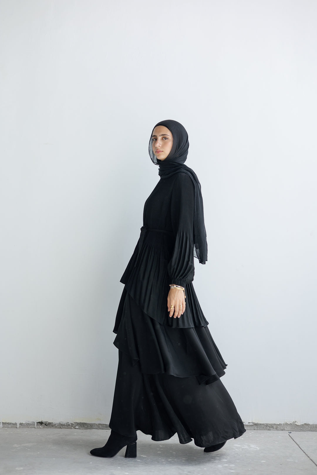Pleated Layered Abaya C0441