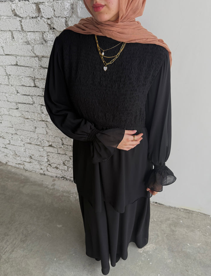 Gathered Flowy Abaya C0450