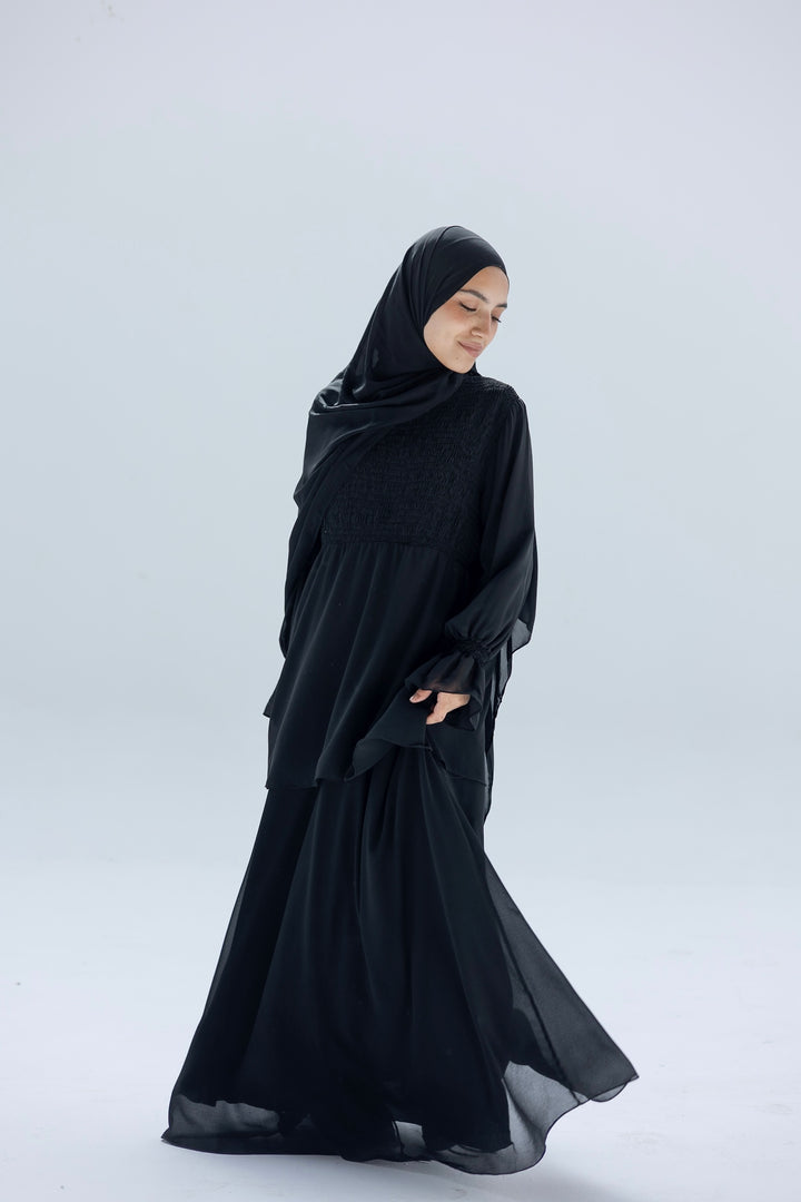 Gathered Flowy Abaya C0450