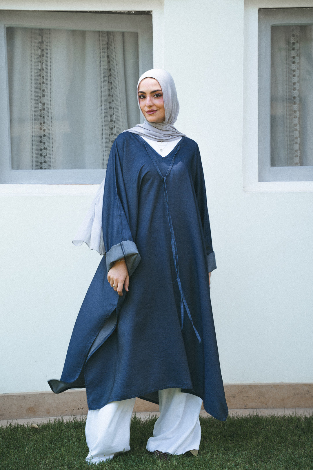 Oversized Denim V-Neck Tunic c0566