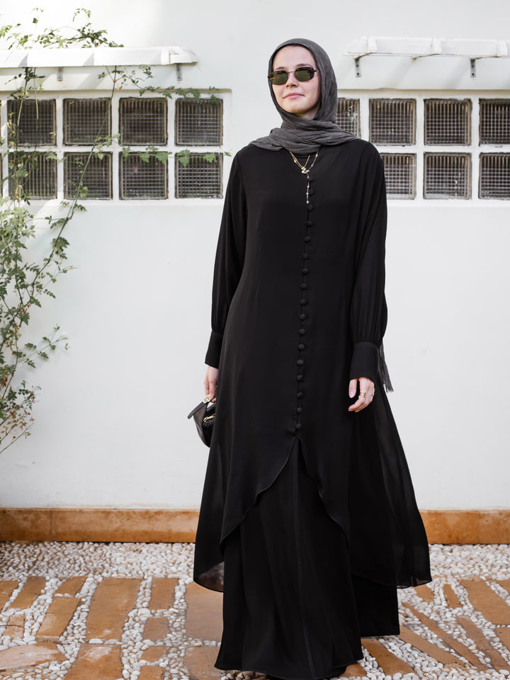 Layered buttoned abaya