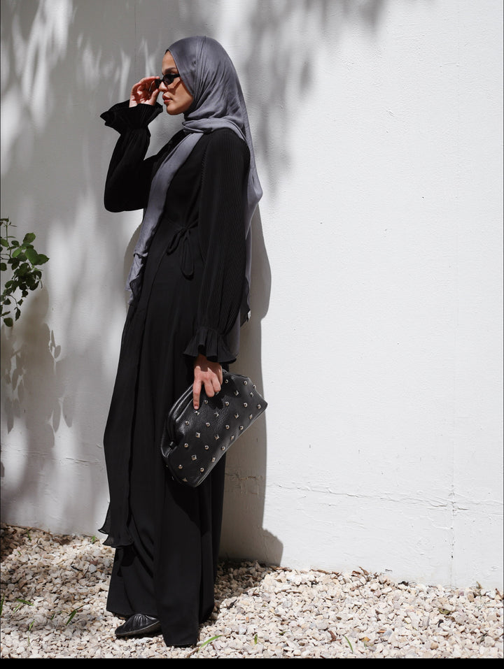 Pleated Wrap Cardigan Abaya C0402