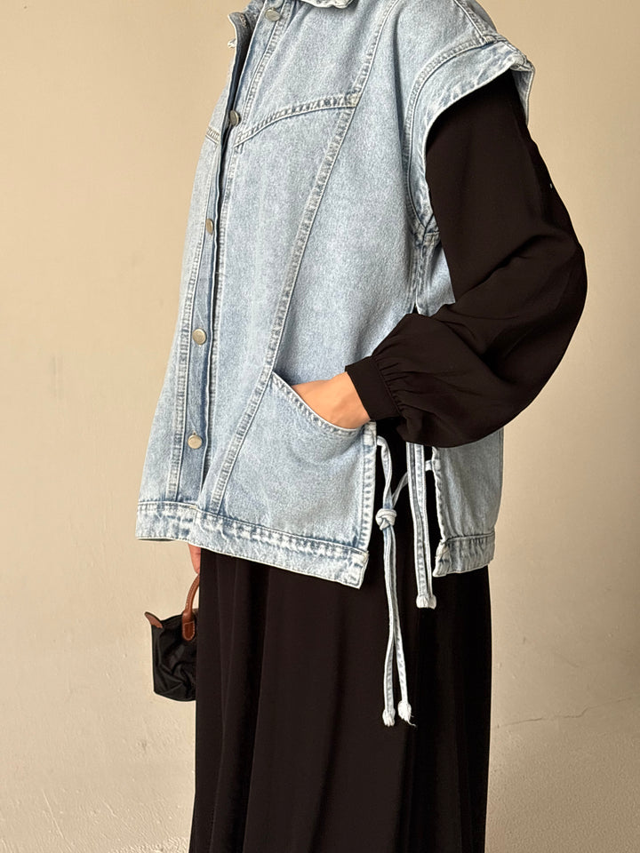 Tie Detail Denim Vest C0535