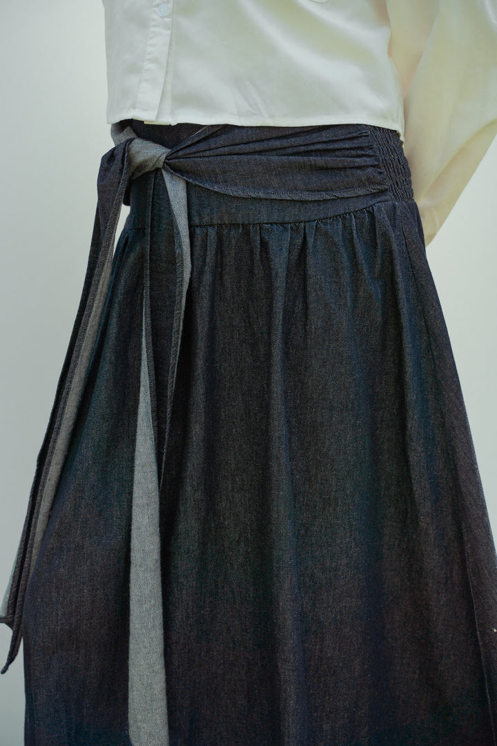 Tie-Waist Denim Skirt C0550
