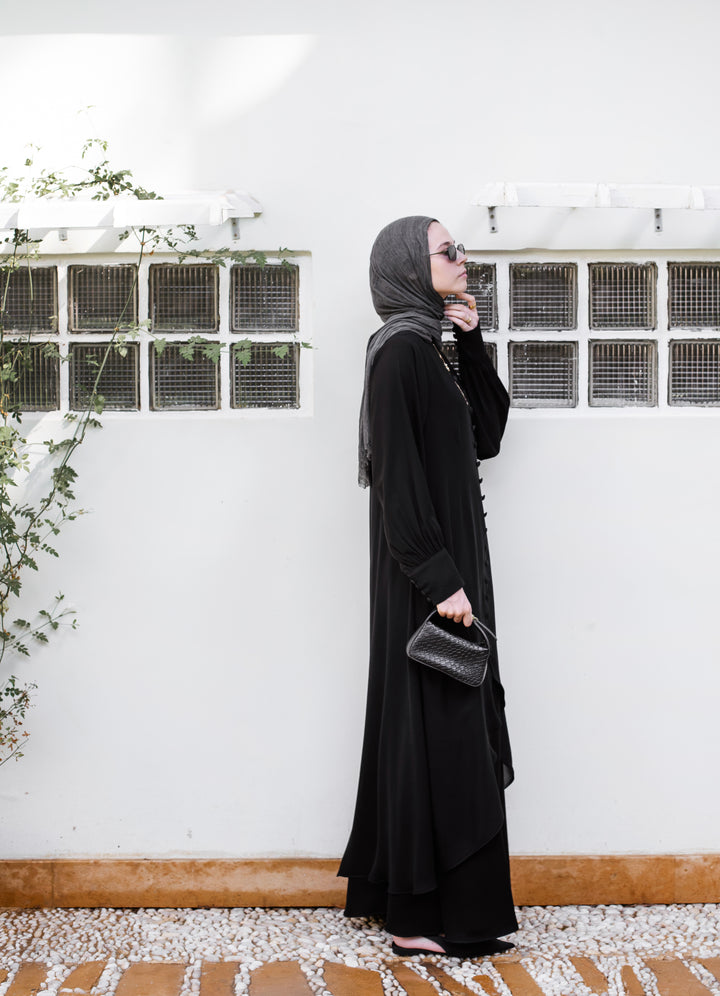 Layered buttoned abaya