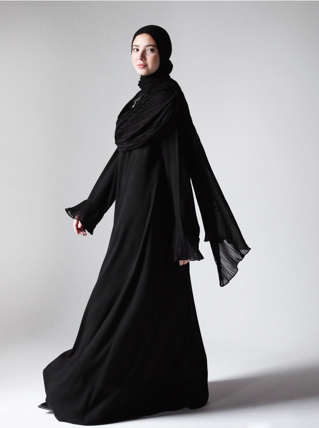 Pleated Scarf Abaya C0500