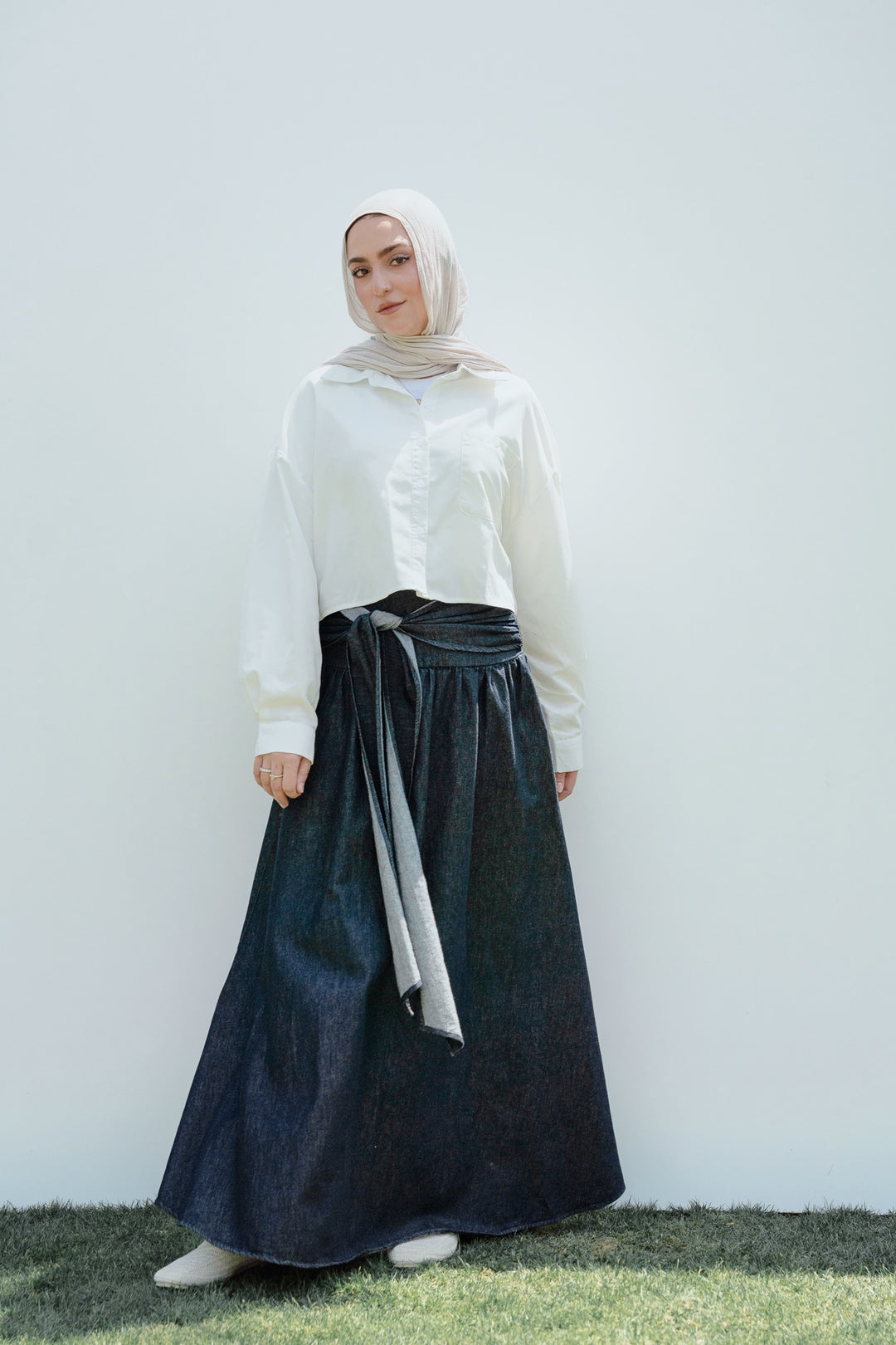 Tie-Waist Denim Skirt C0550